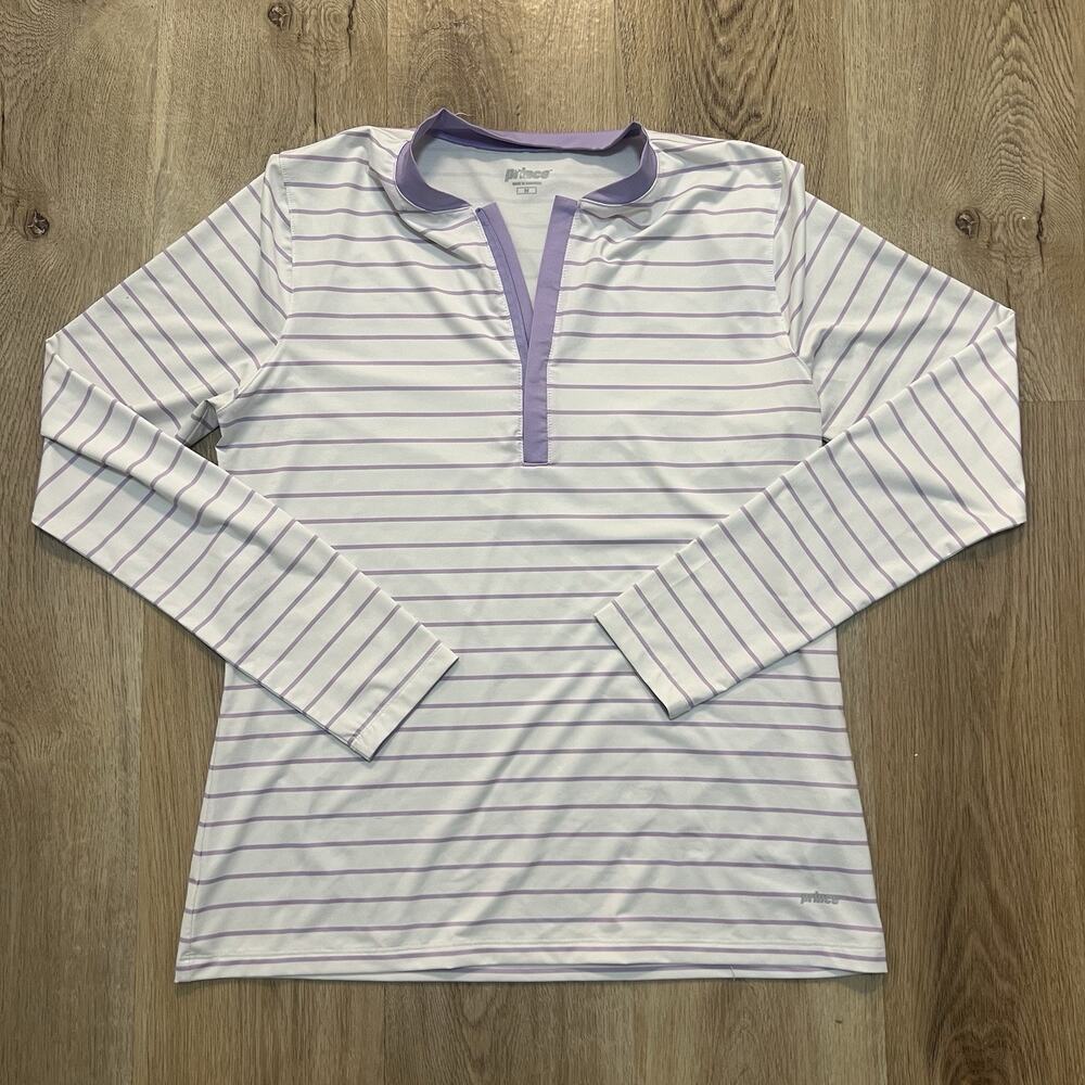 Prince Tennis Pullover Womens Medium Fashion Stripe Quarter Zip UPF 30 White